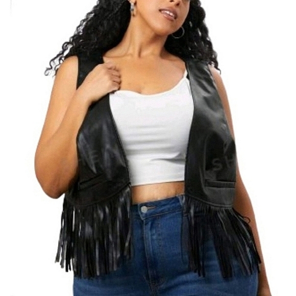 MIDNITE BLACK ☆ FRINGED ☆ FAUX LEATHER VEST ☆ 5x ☆ NWT - Picture 3 of 8
